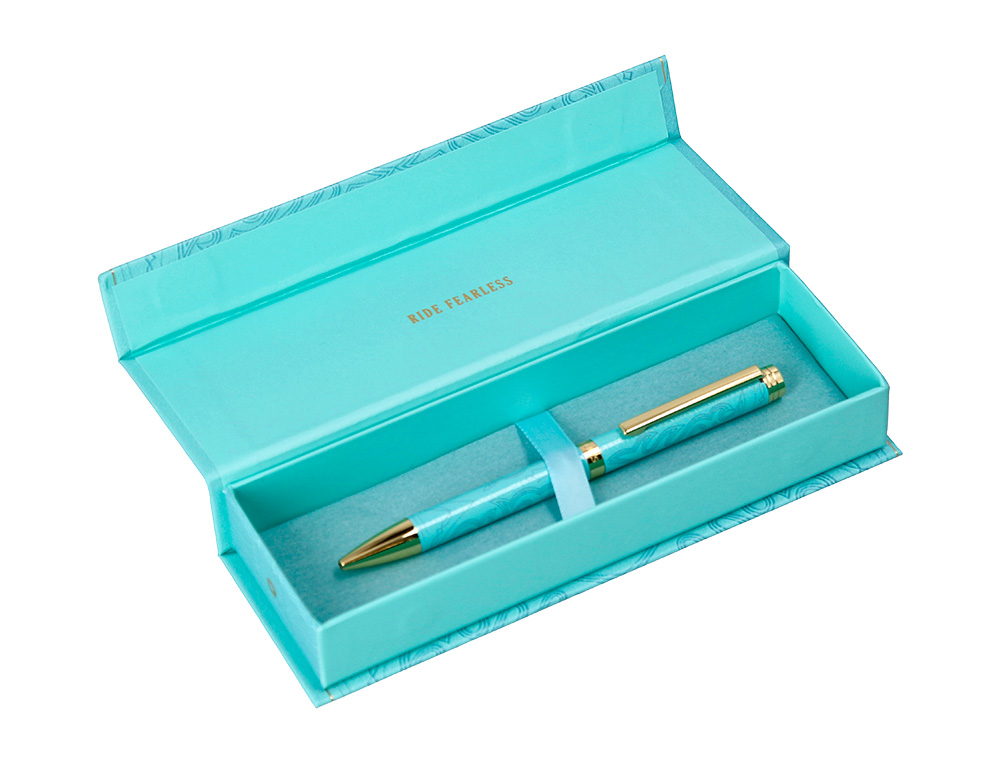 STYLO-BILLE BELIUS WILD WEST ALUMINIUM ENCRE BLEUE COLORIS BLEU TURQUOISE BOITE DESIGN
