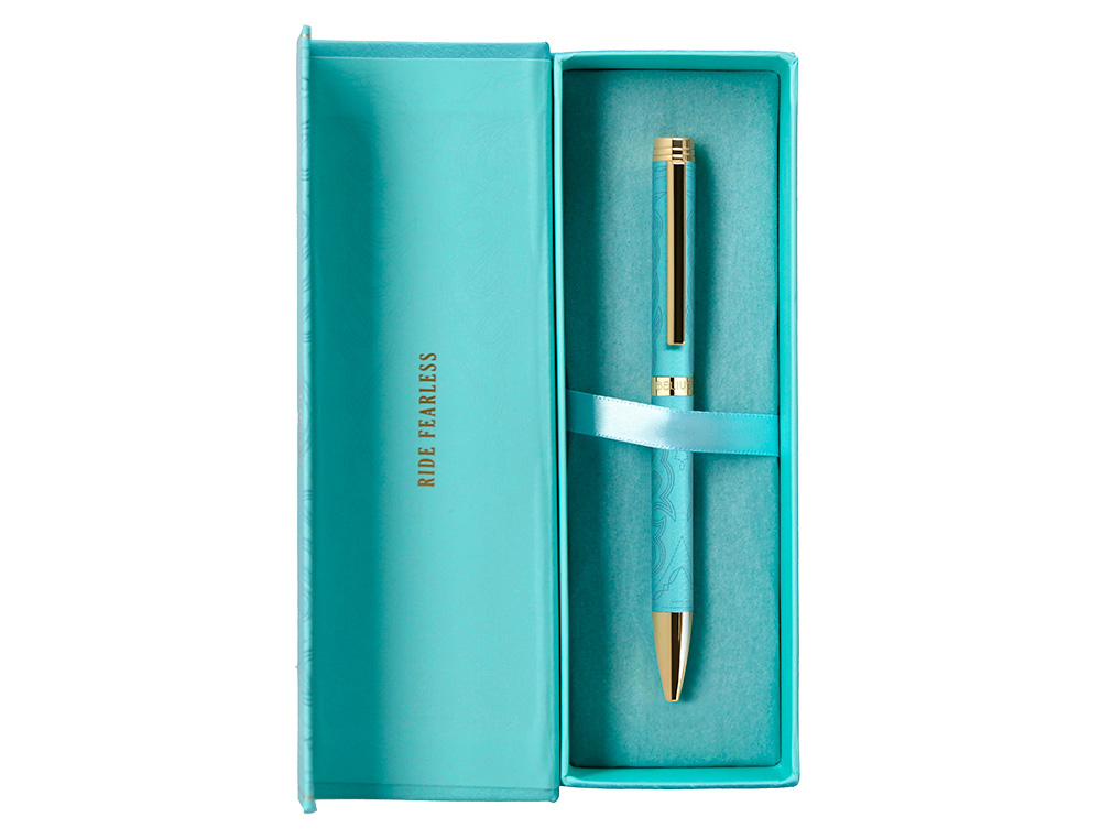 STYLO-BILLE BELIUS WILD WEST ALUMINIUM ENCRE BLEUE COLORIS BLEU TURQUOISE BOITE DESIGN