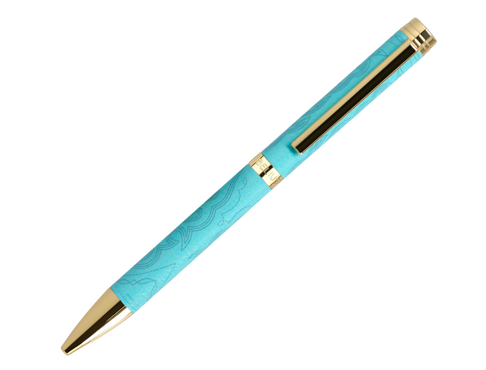 STYLO-BILLE BELIUS WILD WEST ALUMINIUM ENCRE BLEUE COLORIS BLEU TURQUOISE BOITE DESIGN