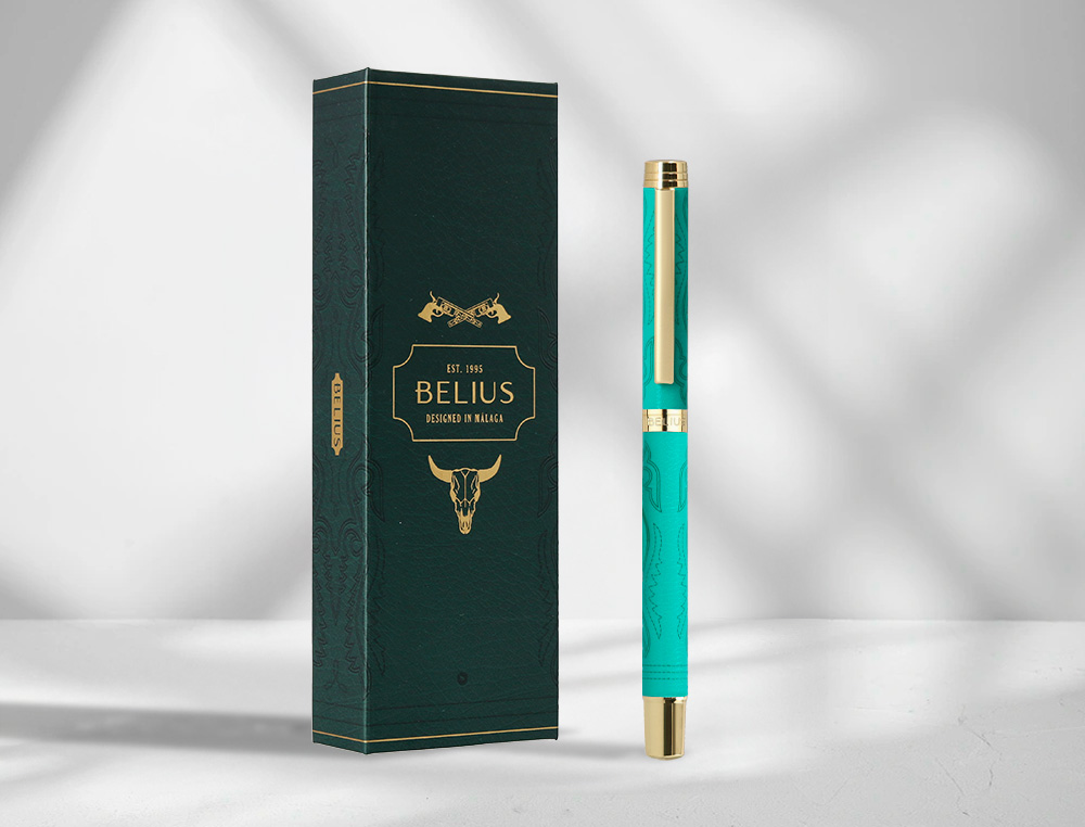 ROLLER BELIUS WILD WEST ALUMINIUM ENCRE NOIRE COLORIS VERT DORE BOITE DESIGN