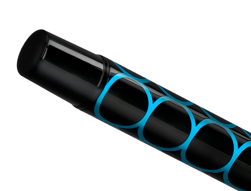 STYLO-BILLE BELIUS LEGACY ALUMINIUM ENCRE BLEUE DESIGN  CERCLES BLEUX CORPS NOIR      BOITE DESIGN