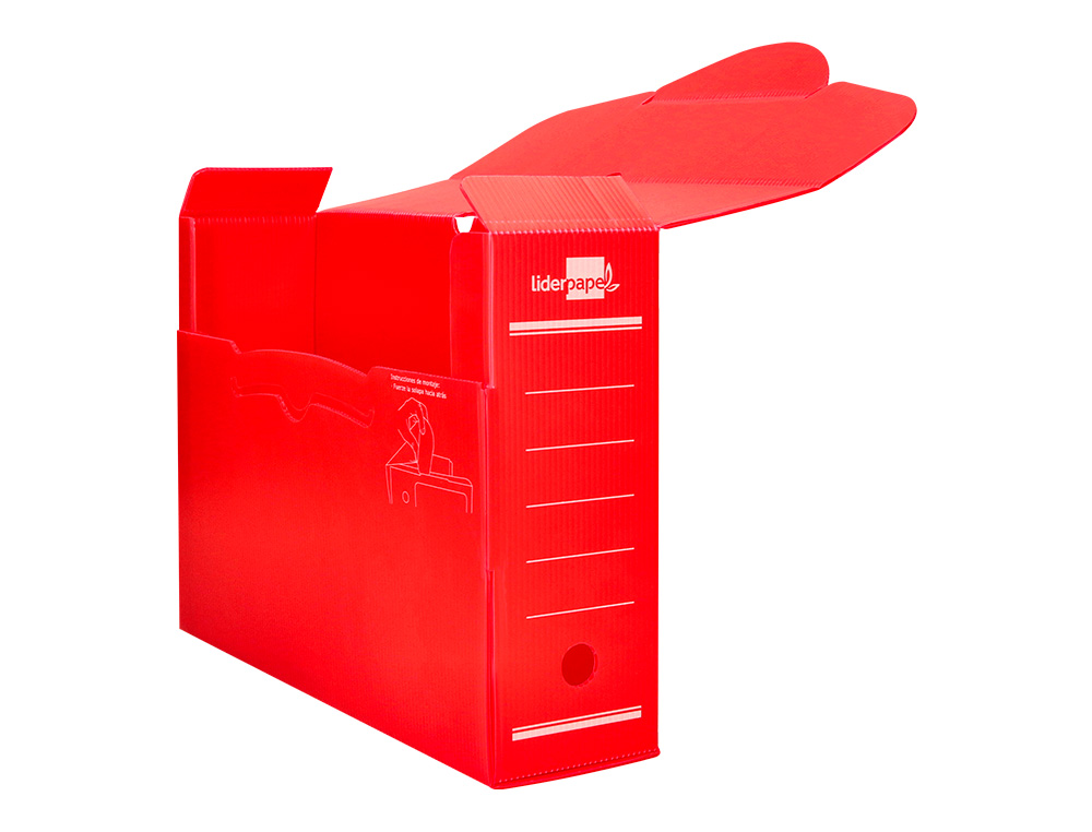 BOITE A ARCHIVES LIDERPAPEL POLYPROPYLENE ONDULE DOS      100MM 360X100X260MM COLORIS   ROUGE