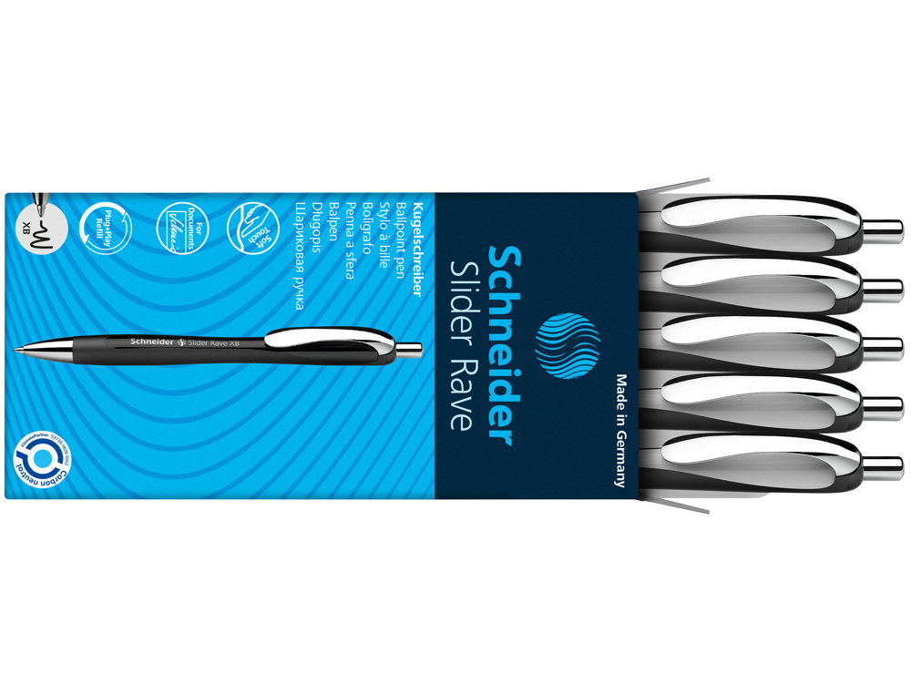 STYLO-BILLE SCHNEIDER SLIDER RAVE XB BLACK EDITION         VISCOGLIDE TRAIT EXTRA LARGE  ENCRE BLEUE COLORIS