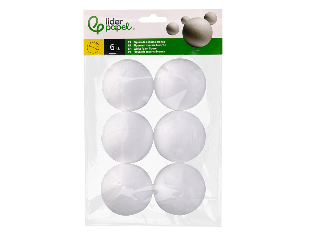FORME LIDERPAPEL MOUSSE POLYSTYRENE BOULES DIAMETRE 7CM COLORIS BLANC SACHET 6 UNITES