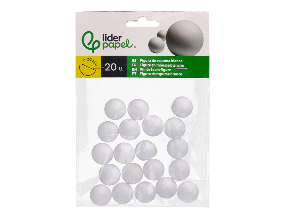 FORME LIDERPAPEL MOUSSE POLYSTYRENE PETITES BOULES DIAMETRE 2CM COLORIS BLANC SACHET 20 UNITES