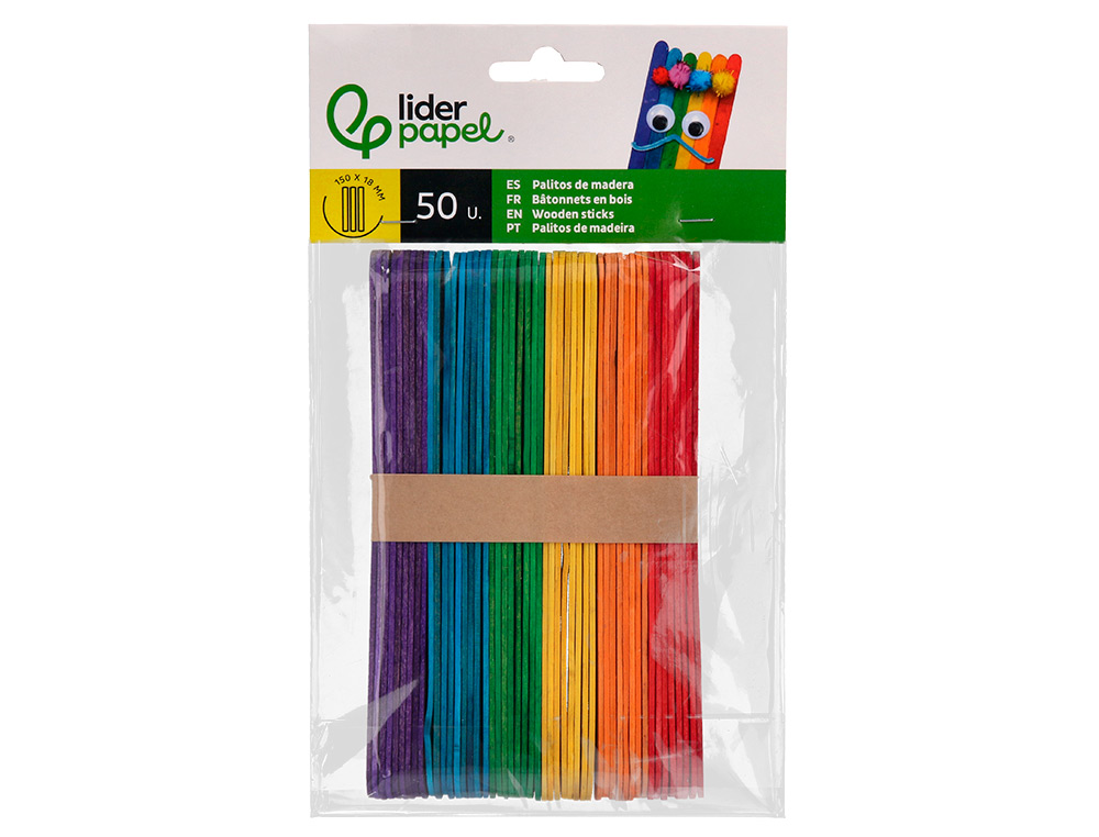 BATONNETS LIDERPAPEL BOIS DIM. 15X1,8CM COLORIS         ASSORTIS SACHET 50 UNITES