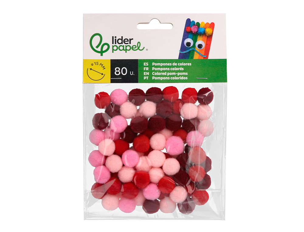POMPONS DE COULEUR LIDERPAPEL DIAMETRE 1,5CM COLORIS        NUANCES ROUGE ASSORTIS SACHET 80 UNITES
