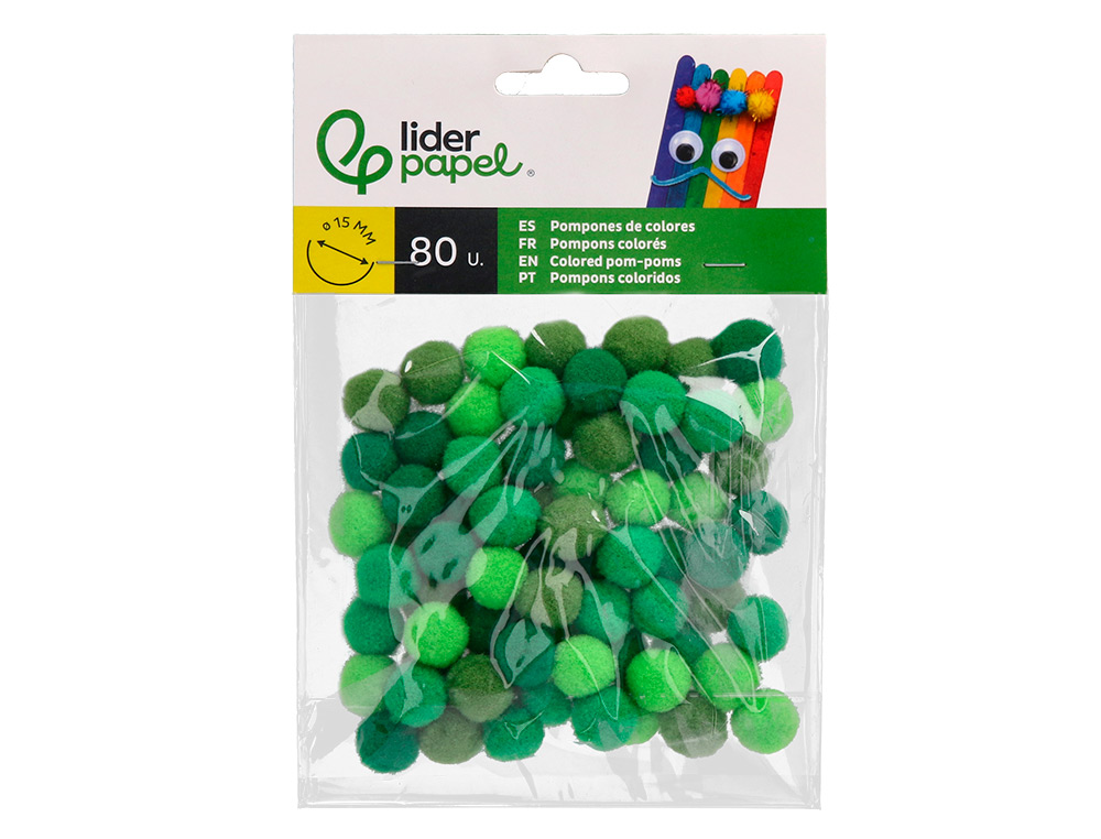 POMPONS DE COULEUR LIDERPAPEL DIAMETRE 1,5CM COLORIS        NUANCES VERT ASSORTIS SACHET  80 UNITES
