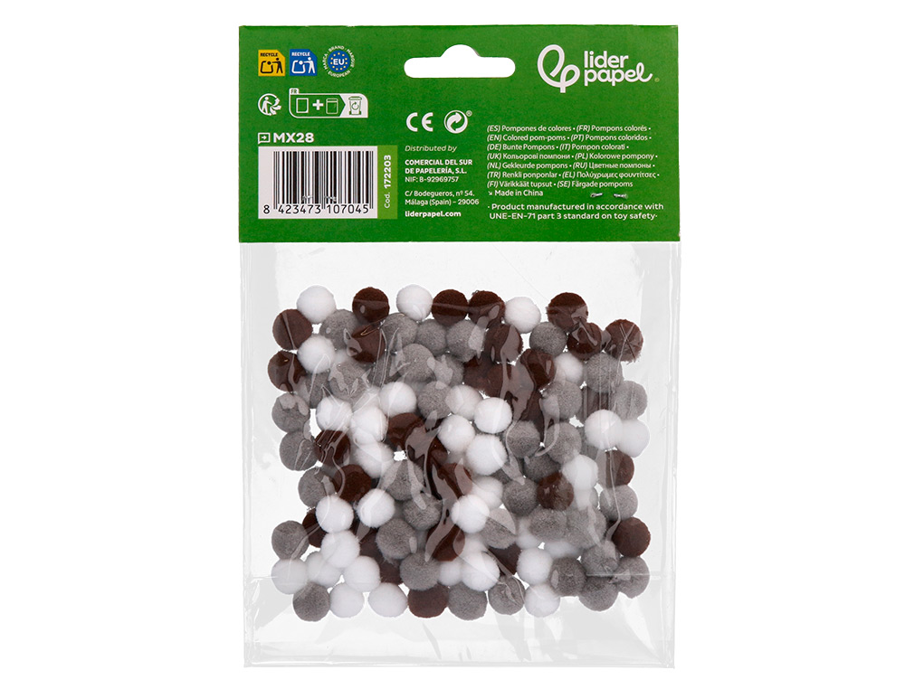 POMPONS DE COULEUR LIDERPAPEL DIAMETRE 1CM COLORIS NUANCES  NEUTRES ASSORTIS SACHET 120   UNITES