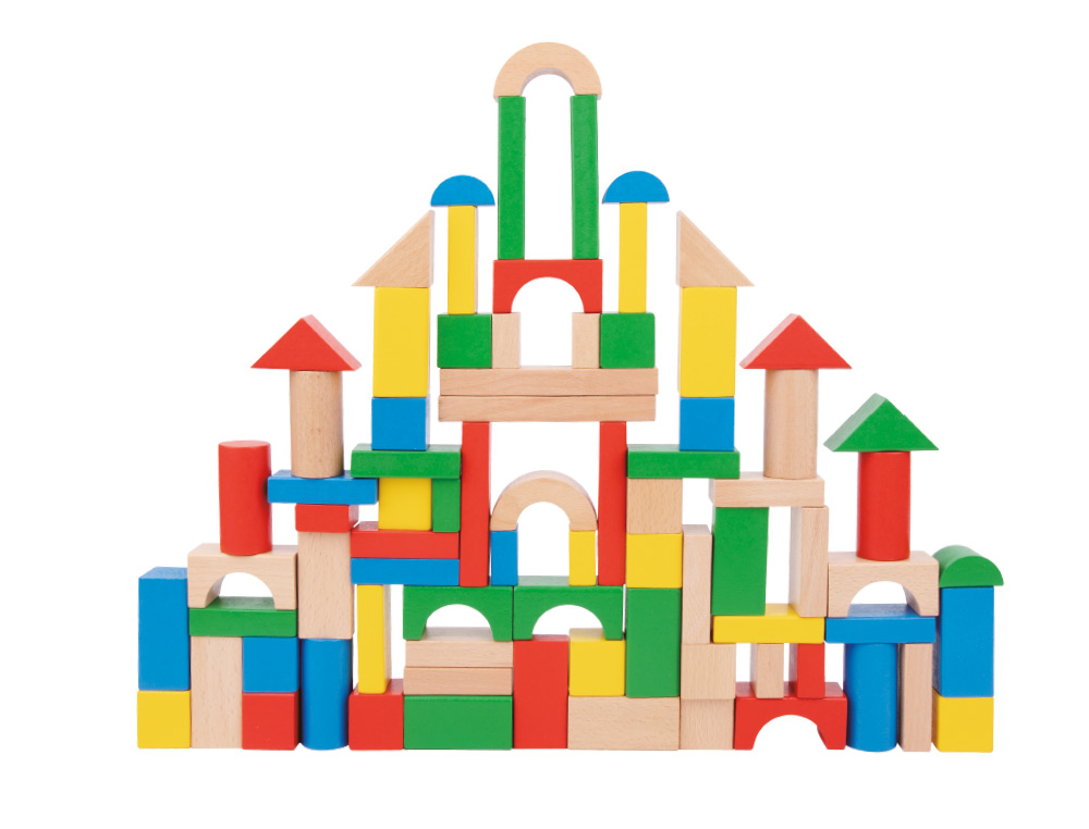 JEU ENFANT IMAGINOVO CONSTRUCTION BLOCS BOIS +12   MOIS 100 PIECES 29X29X3,5 CM