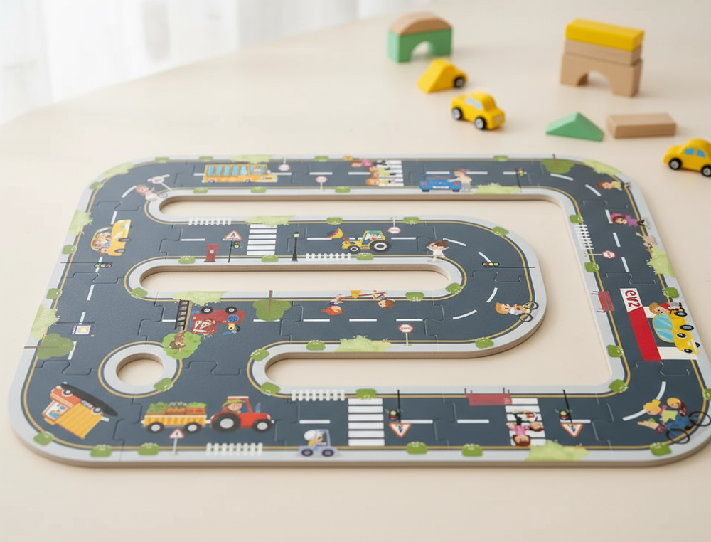 PUZZLE ENFANT IMAGINOVO VILLE ET ROUTE BOIS +3 ANS 21       PIECES 22X22X6,4 CM