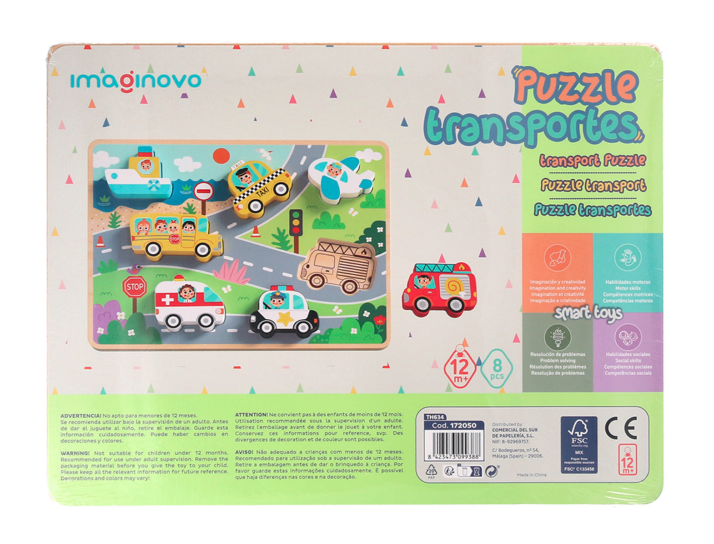 PUZZLE ENFANT IMAGINOVO VEHICULES 3D BOIS +12 MOIS 8  PIECES 29,5X22X1,7 CM