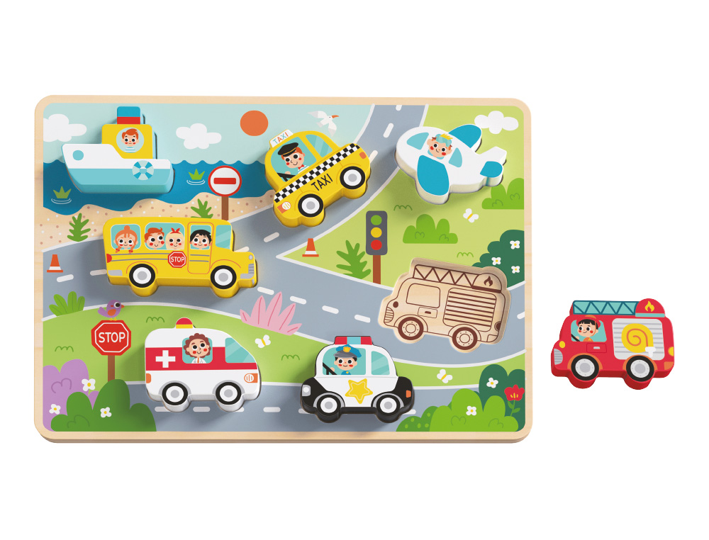 PUZZLE ENFANT IMAGINOVO VEHICULES 3D BOIS +12 MOIS 8  PIECES 29,5X22X1,7 CM