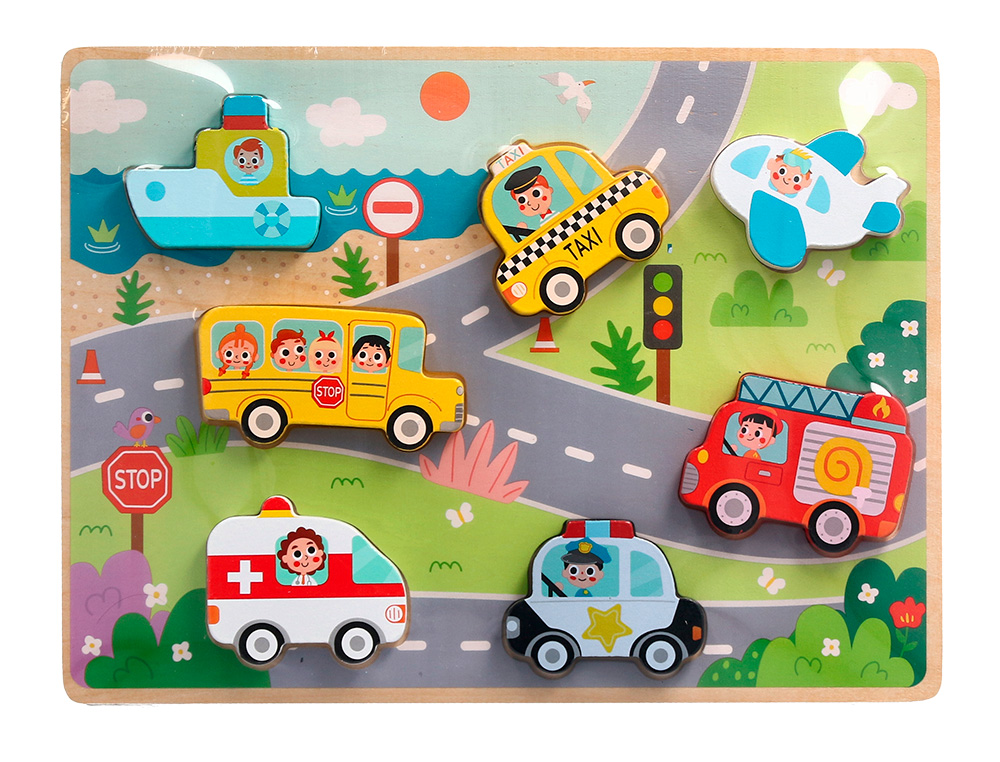 PUZZLE ENFANT IMAGINOVO VEHICULES 3D BOIS +12 MOIS 8  PIECES 29,5X22X1,7 CM