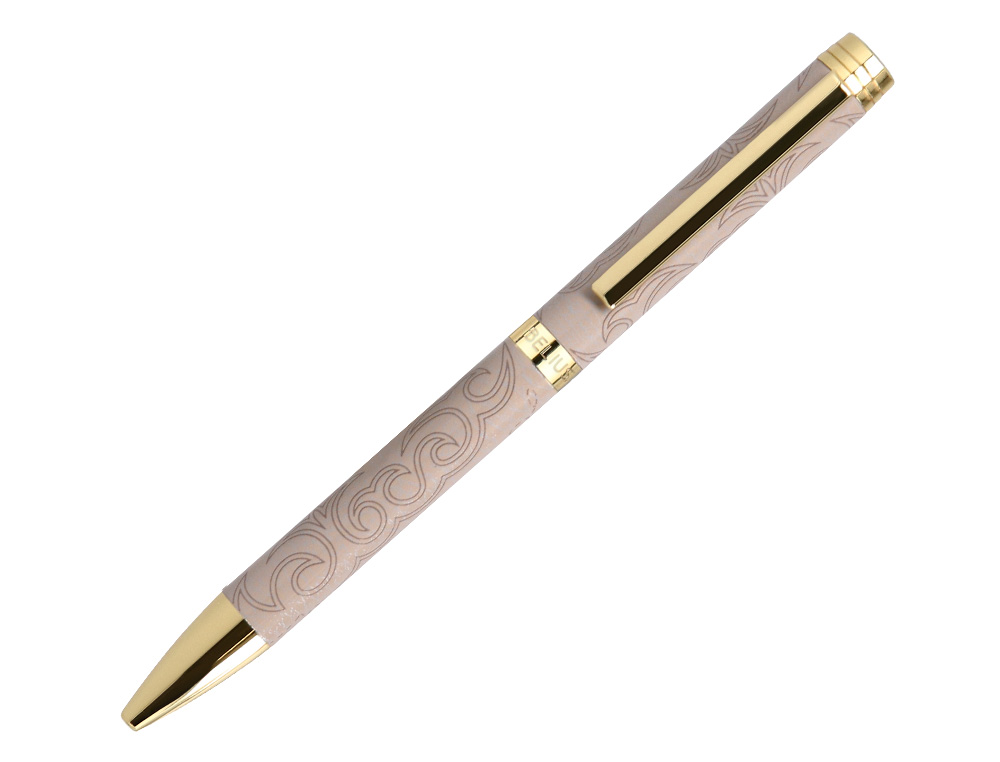 STYLO-BILLE BELIUS WILD WEST ALUMINIUM ENCRE BLEUE ATTRIBUTS DORES COLORIS BEIGE COFFRET DESIGN