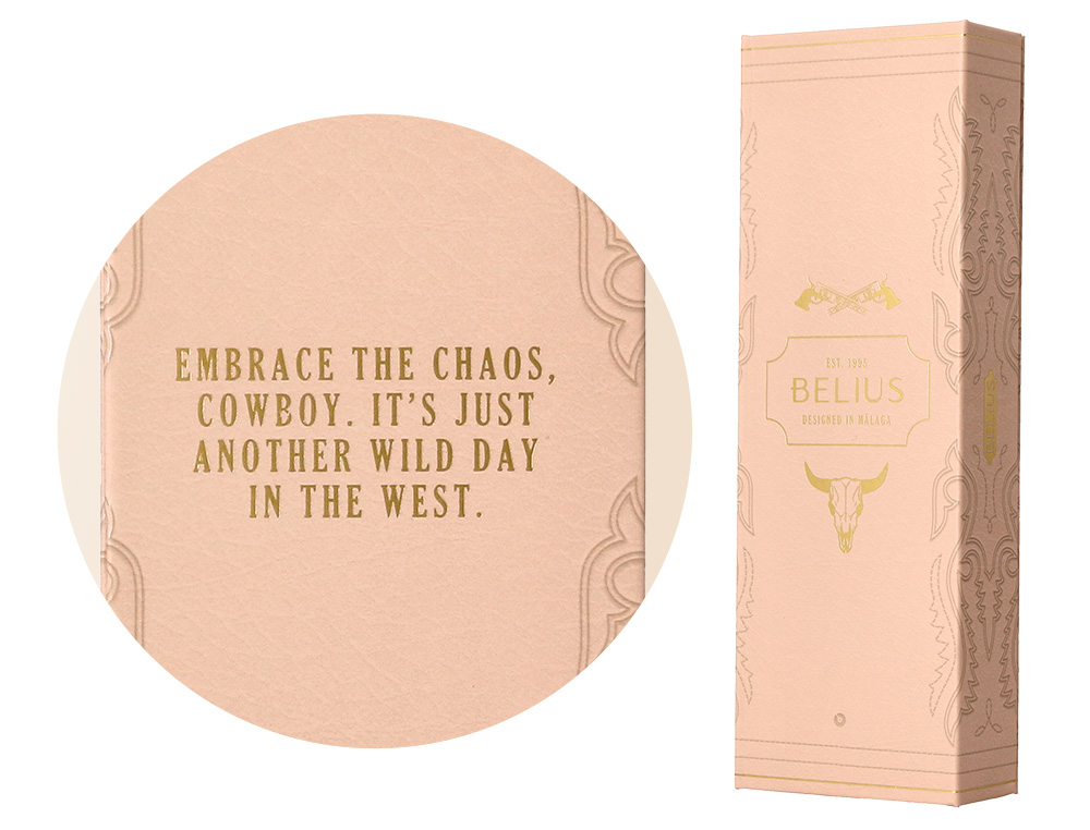 STYLO-BILLE BELIUS WILD WEST ALUMINIUM ENCRE NOIRE ATTRIBUTS DORES COLORIS CREME COFFRET DESIGN