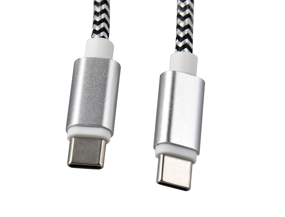CABLE Q-CONNECT USB-C VERS USB-C NYLON LONGUEUR 1M       COLORIS BLANC