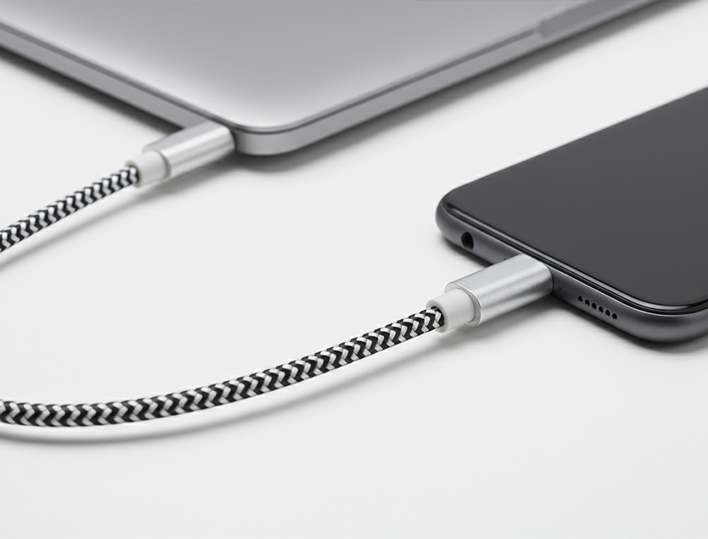 CABLE Q-CONNECT USB-C VERS USB-C NYLON LONGUEUR 1M       COLORIS BLANC