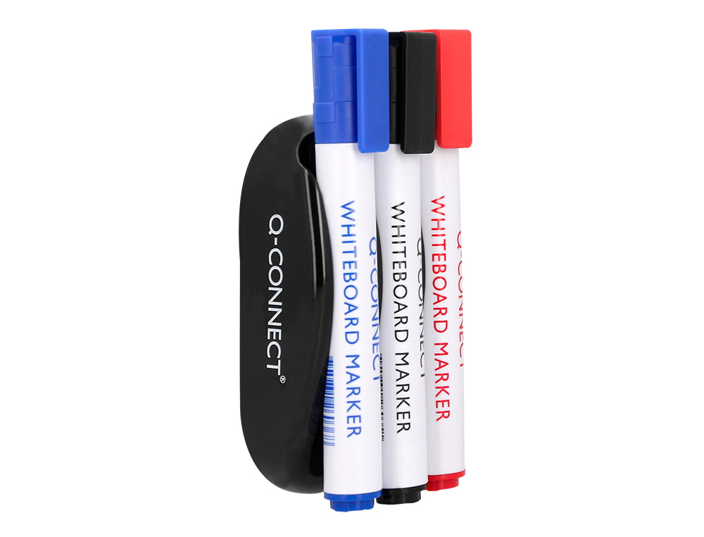 EFFACEUR Q-CONNECT MAGNETIQUE POUR TABLEAU BLANC AVEC 3     MARQUEURS BLEU / NOIR / ROUGE