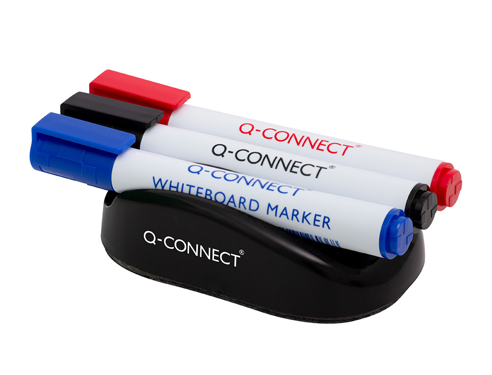 EFFACEUR Q-CONNECT MAGNETIQUE POUR TABLEAU BLANC AVEC 3     MARQUEURS BLEU / NOIR / ROUGE