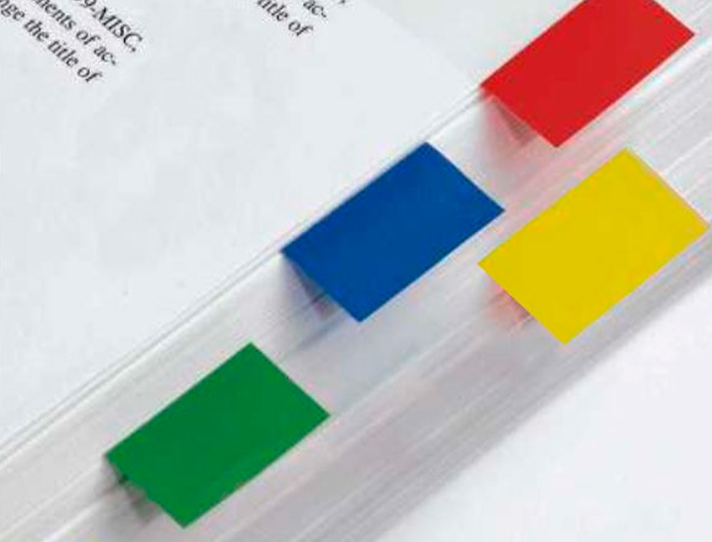 MARQUE-PAGES Q-CONNECT 25X45MM 160F REPOSITIONNABLE 4 COLORIS TRANSPARENTS PACK 4X40