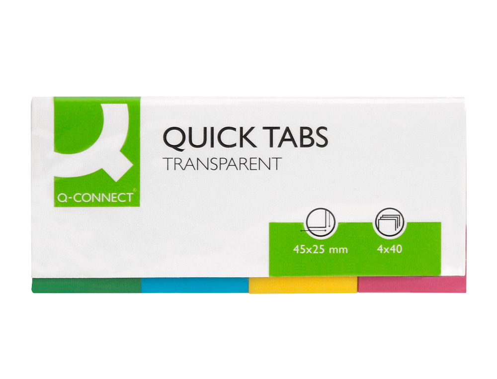 MARQUE-PAGES Q-CONNECT 25X45MM 160F REPOSITIONNABLE 4 COLORIS TRANSPARENTS PACK 4X40