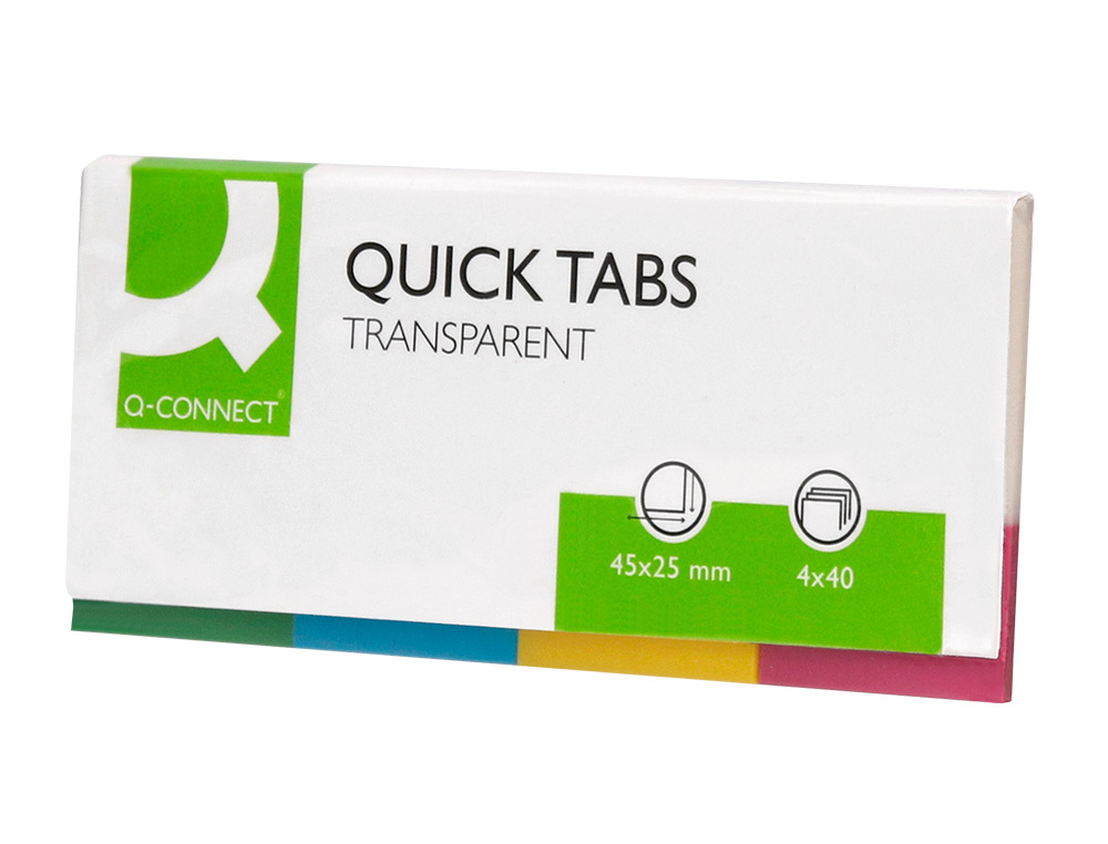 MARQUE-PAGES Q-CONNECT 25X45MM 160F REPOSITIONNABLE 4 COLORIS TRANSPARENTS PACK 4X40