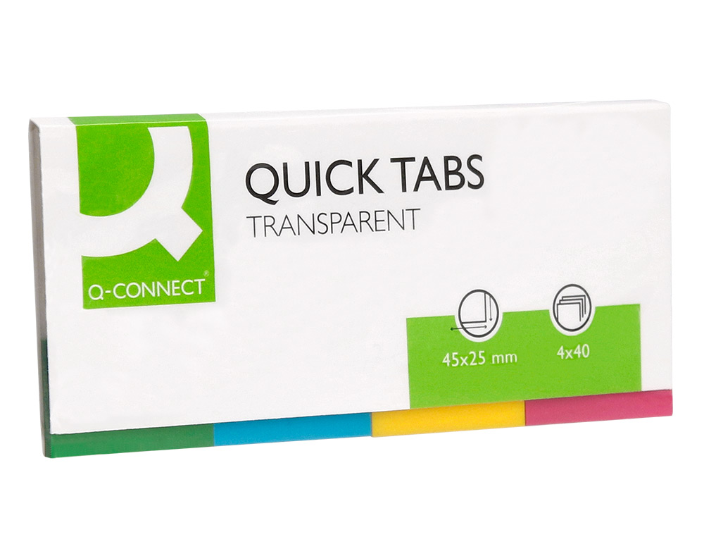 MARQUE-PAGES Q-CONNECT 25X45MM 160F REPOSITIONNABLE 4 COLORIS TRANSPARENTS PACK 4X40