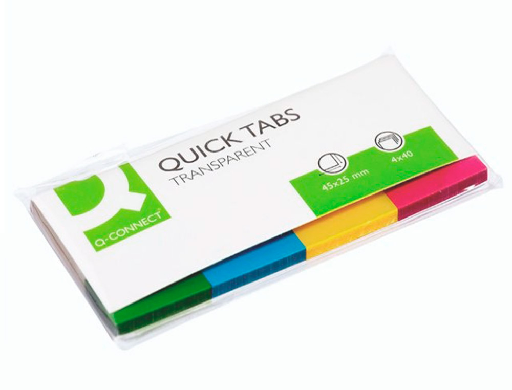 MARQUE-PAGES Q-CONNECT 25X45MM 160F REPOSITIONNABLE 4 COLORIS TRANSPARENTS PACK 4X40