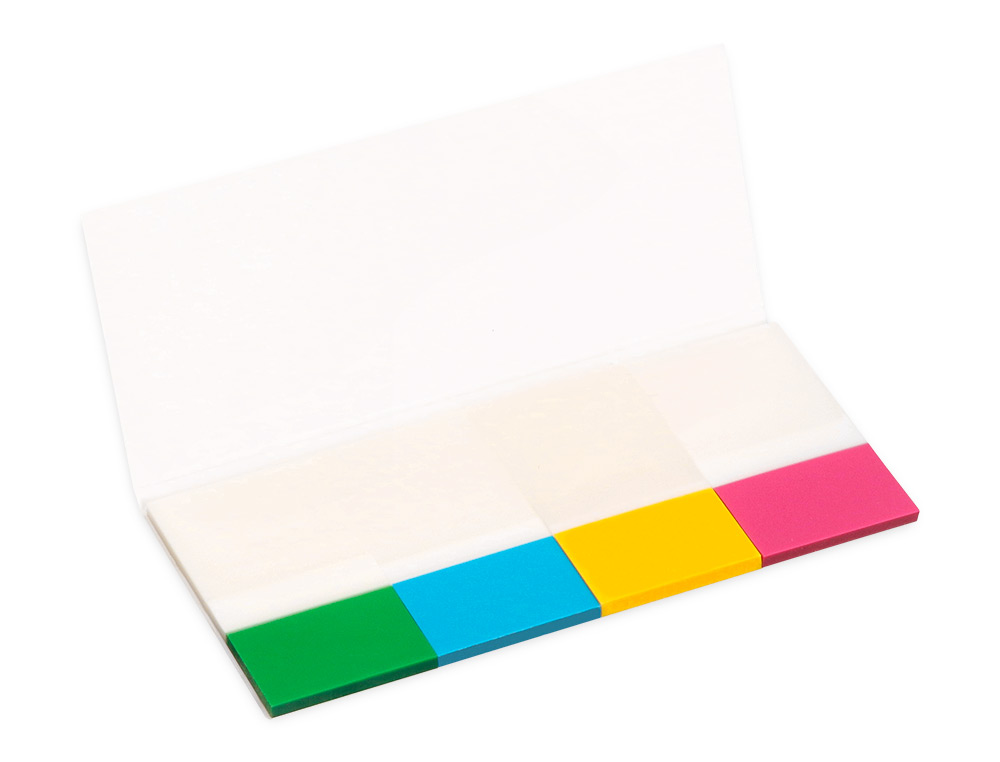 MARQUE-PAGES Q-CONNECT 25X45MM 160F REPOSITIONNABLE 4 COLORIS TRANSPARENTS PACK 4X40