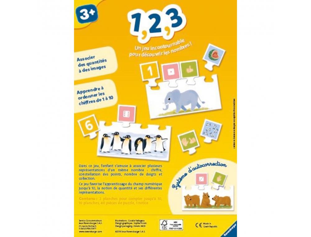 JOUER AVEC LES CHIFFRES RAVENSBURGER 1 2 3            APPRENTISSAGE JUSQU A 10 10   PLANCHES 40 PIECES DE PUZZLE
