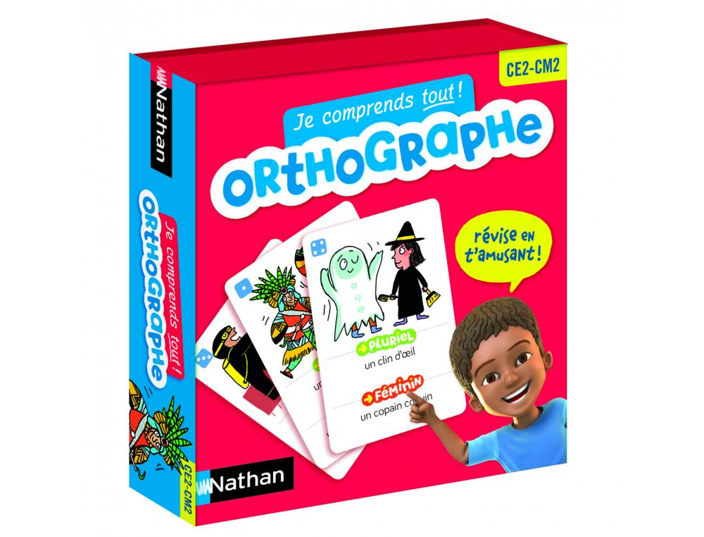 FRANCAIS NATHAN JE COMPRENDS TOUT ORTHOGRAPHE DU CE2 AU    CM2 80 CARTES 1 PLATEAU 2     PIONS 2 A 4 JOUEURS