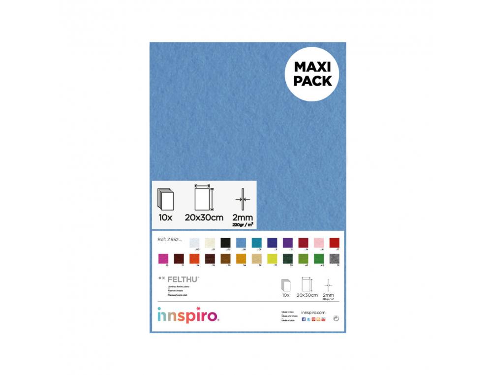 FEUTRINE INNSPIRO NON ADHESIVE 20X30CM 2MM COLORIS  BLEU CIEL LOT DE 10 COUPONS