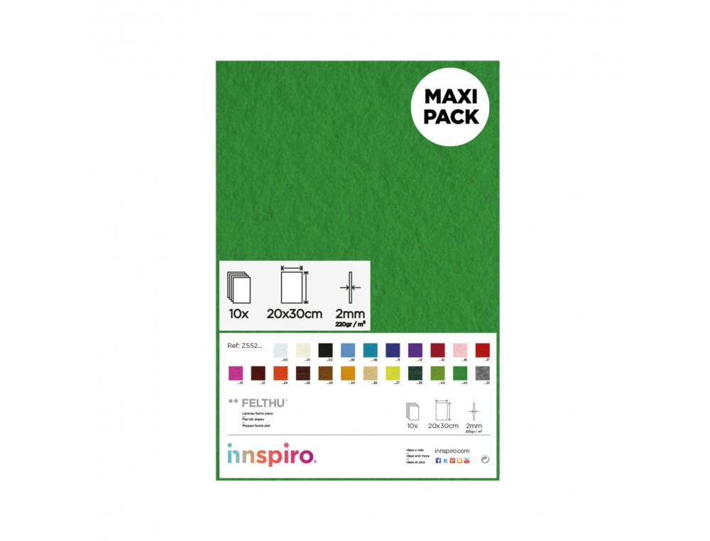 FEUTRINE INNSPIRO NON ADHESIVE 20X30CM 2MM COLORIS VERT LOT DE 10 COUPONS
