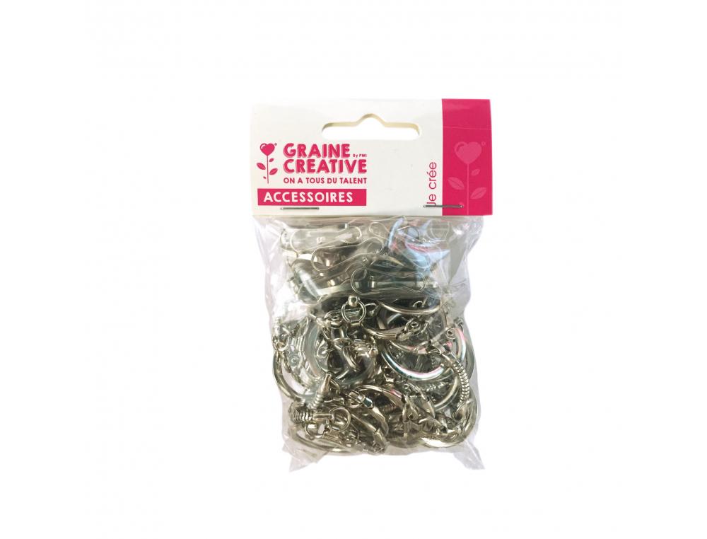LOT ATTACHES PORTE-CLES ET MOUSQUETONS GRAINE CREATIVE   30 UNITES COLORIS METAL       ARGENTE