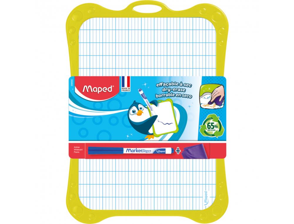 KIT ARDOISE BLANCHE RECYCLEE MAPED 20X28CM AVEC CADRE 3    COLORIS ASSORTIS