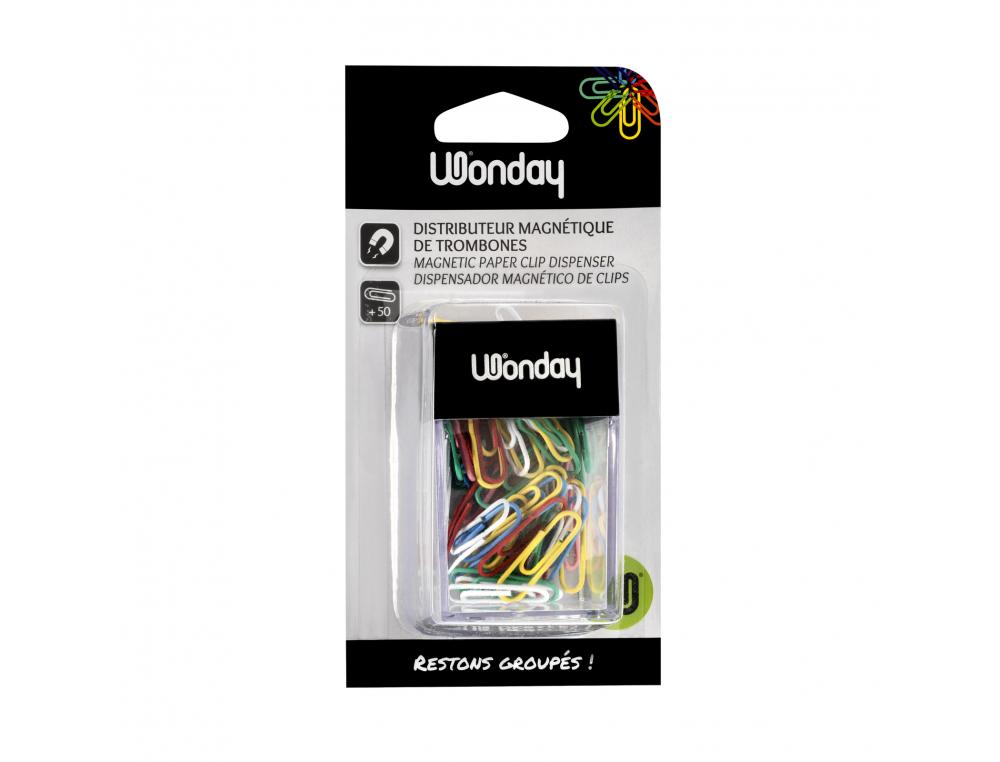 DISTRIBUTEUR TROMBONES WONDAY MAGNETIQUE AVEC 50 TROMBONES  COLORIS ASSORTIS