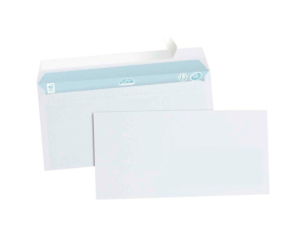 ENVELOPPE GPV CONOMIQUE VLIN BLANC 75G DL 110X220MM ADHSIVE FENTRE 45X100MM PAQUET 50 UNITS