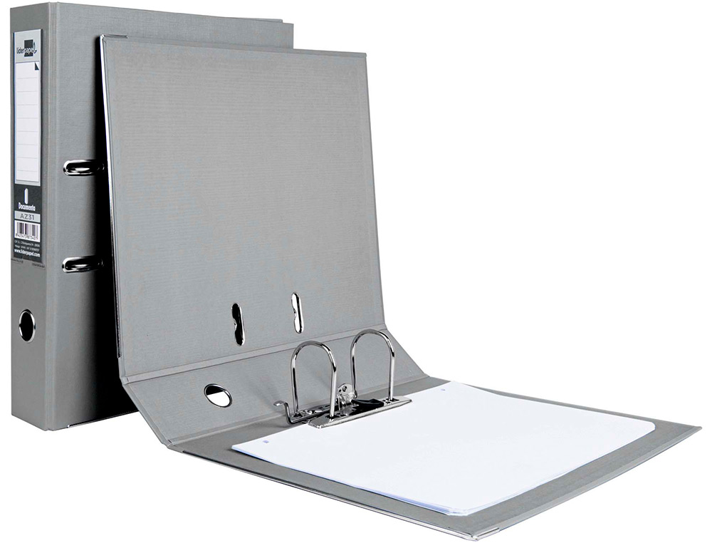 CLASSEUR LEVIER LIDERPAPEL DOCUMENTA A4+ CARTON REMBORDE DOS 75MM RADO METALLIQUE      COLORIS GRIS