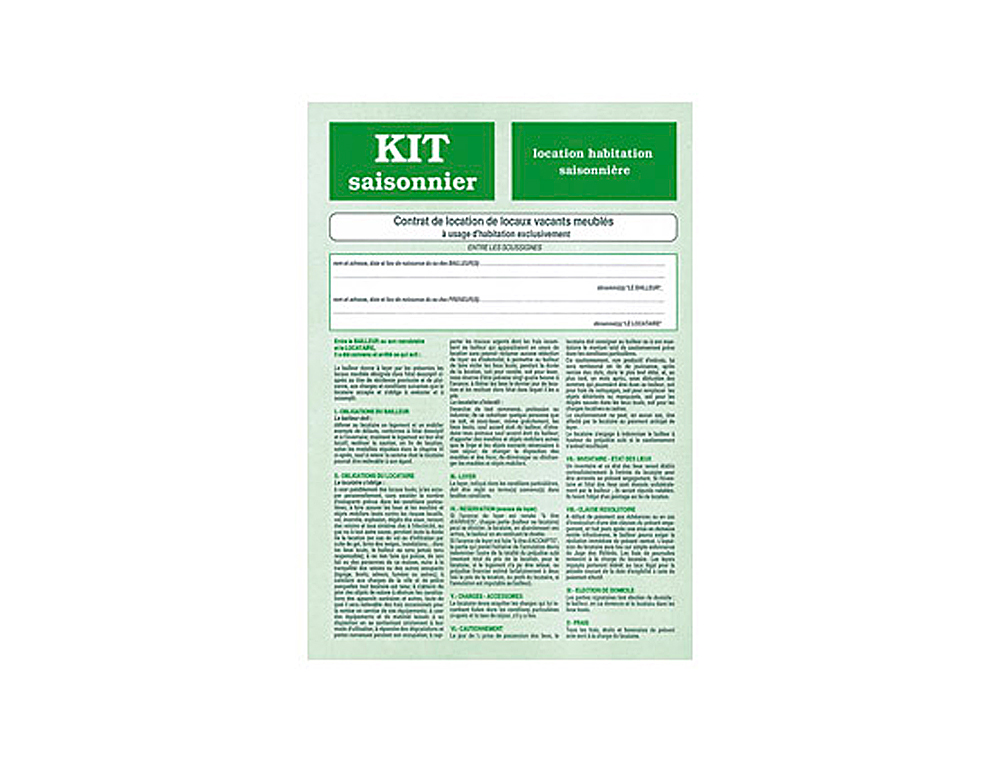 KIT CONTRAT LOCATION MEUBLE SAISONNIRE WEBER DIFFUSION 6 PAGES CONTRAT DESCRIPTIF INVENTAIRE
