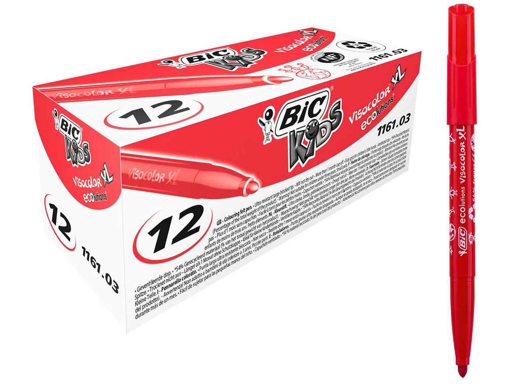 FEUTRE BIC KIDS VISACOLOR XL COLORIAGE ENCRE LAVABLE CORPS LARGE POINTE EXTRA-LARGE BLOQUÉE COULEUR ROUGE