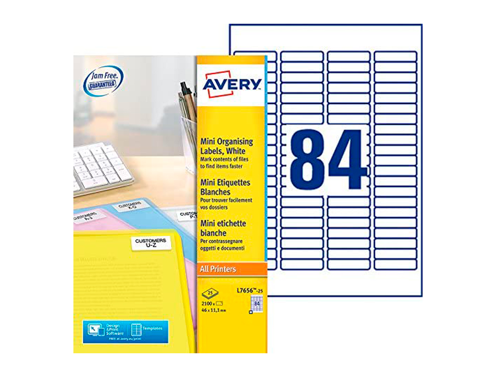 TIQUETTE ADHSIVE AVERY EXPDITEUR LASER JET D'ENCRE 46X11.1MM BLANCHE ENLEVABLE SANS TRACE BOTE 2100 UNITS
