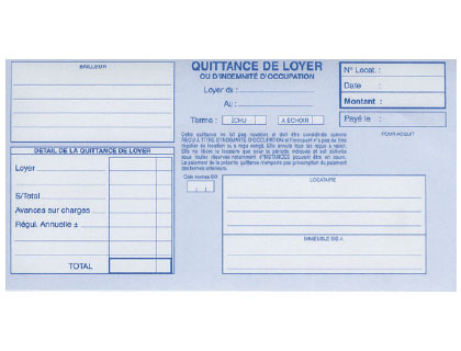 CARNET  SOUCHE ELVE QUITTANCES LOYER 10,5X27CM 50 FEUILLETS 70G PAPIER CHQUE AMAGNTIQUE