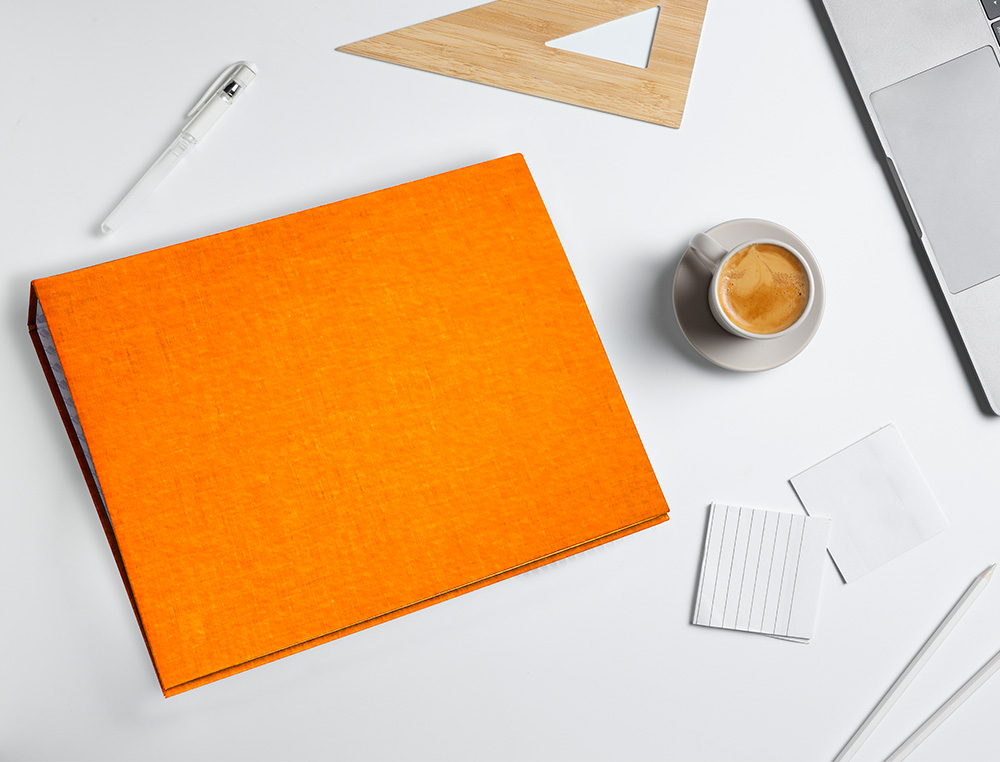 CLASSEUR LIDERPAPEL 4 ANNEAUX RONDS 25MM A4+ CARTON REMBORD PAPER COAT COLORIS ORANGE