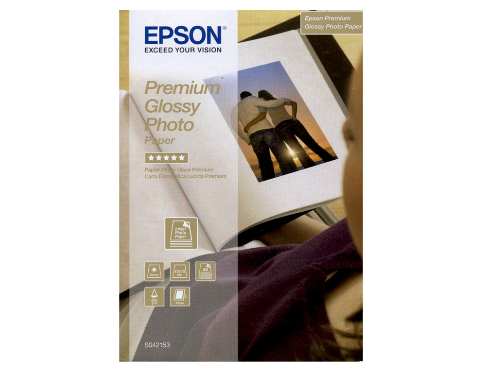 PAPIER PHOTO EPSON JET D'ENCRE PREMIUM GLOSSY GLAC SUPER BRILLANT 10X15CM 255G/M2 PAQUET 40 FEUILLES