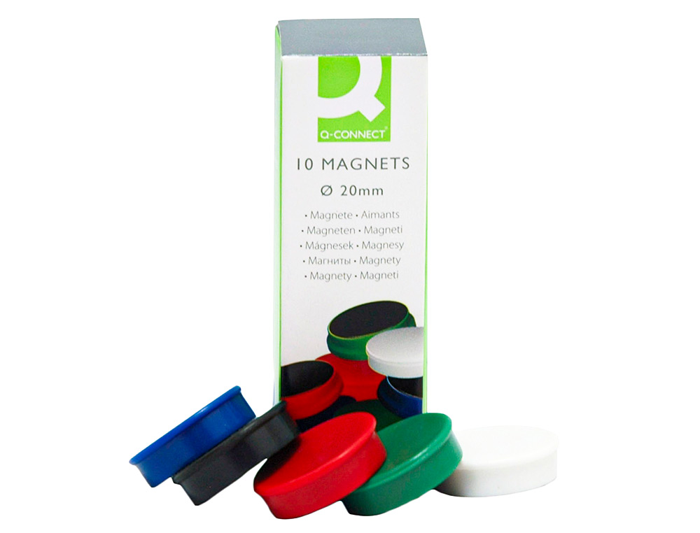 AIMANT Q-CONNECT DIAMTRE 20MM AFFICHAGE SIGNALISATION TOUTES SURFACES MTALLIQUES COLORIS ASSORTIS BOTE 10 UNITS