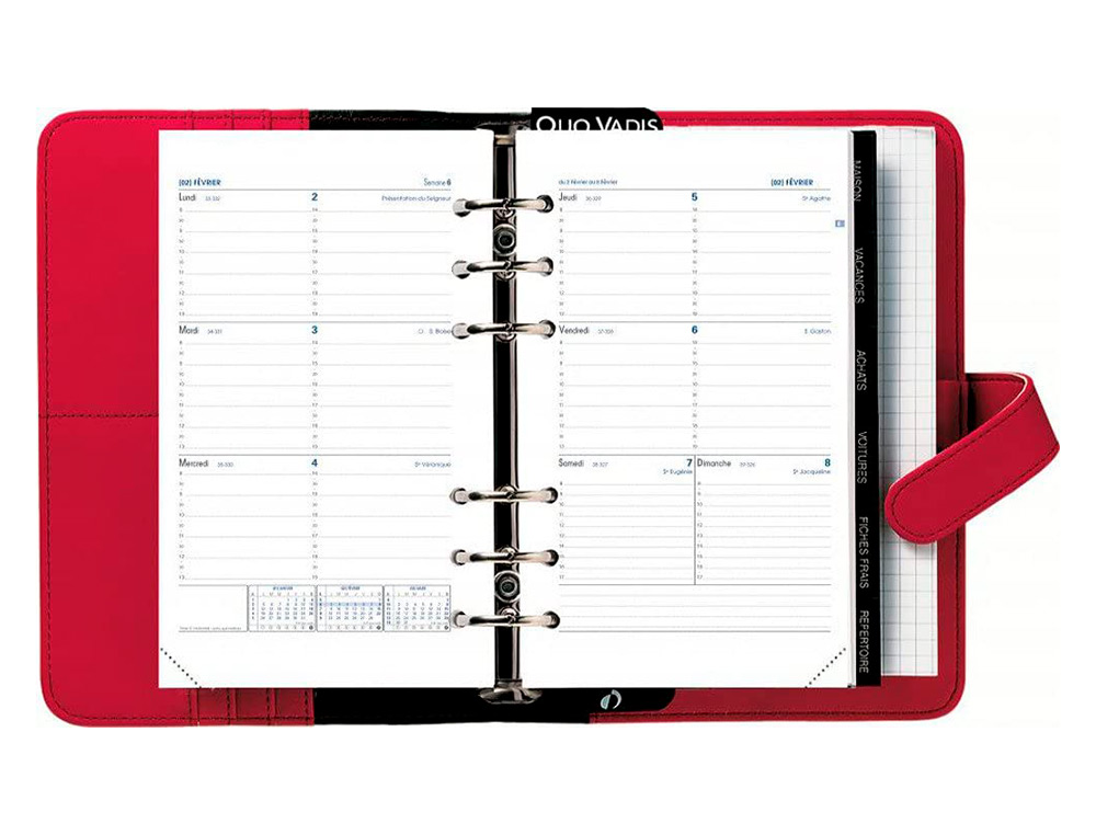 CALENDRIER QUO VADIS 16 MOIS 1 SEMAINE/2 PAGES 21X15CM TIMER 21 RECHARGE
