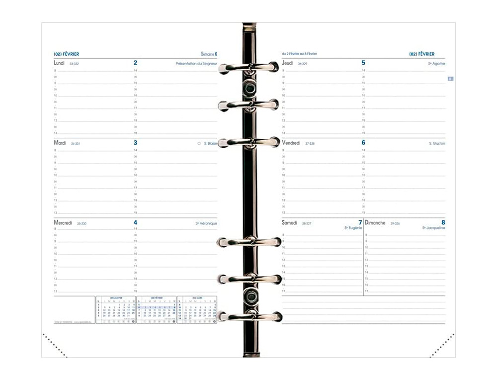 CALENDRIER QUO VADIS 16 MOIS 1 SEMAINE/2 PAGES 21X15CM TIMER 21 RECHARGE