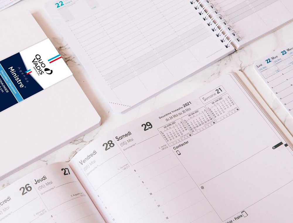 CALENDRIER QUO VADIS 16 MOIS 1 SEMAINE/2 PAGES 21X15CM TIMER 21 RECHARGE