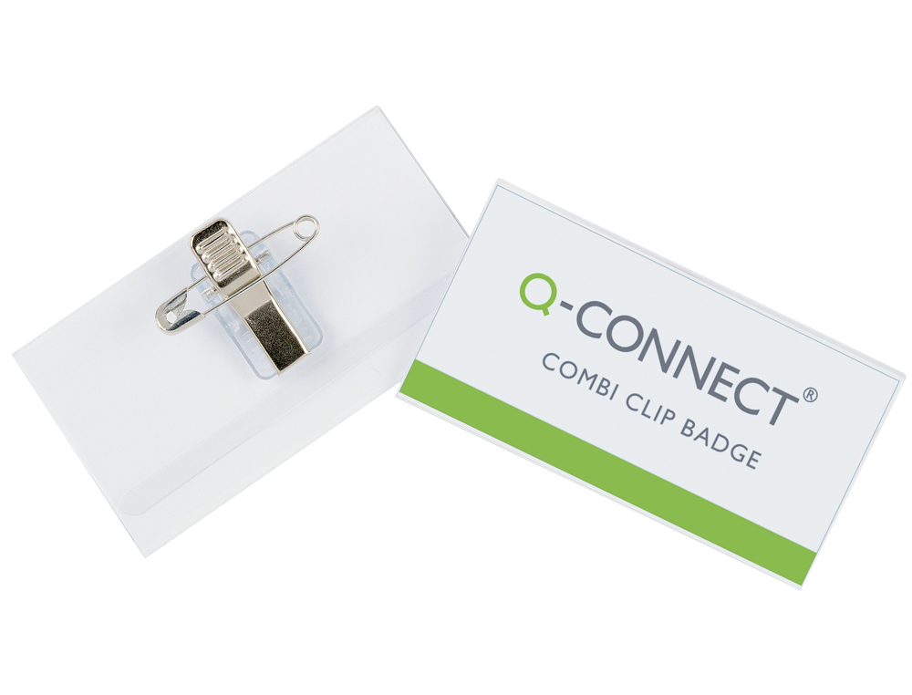 BADGE Q-CONNECT PVC RIGIDE TRANSPARENT PINCE OU PINGLE FORMAT 40X75MM CARTE VISITE